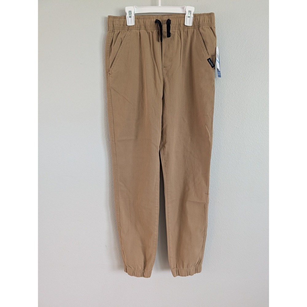 Nautica Boys Pull On Jogger Pants Size XL 18/20 Khaki Chino School Uniform NEW